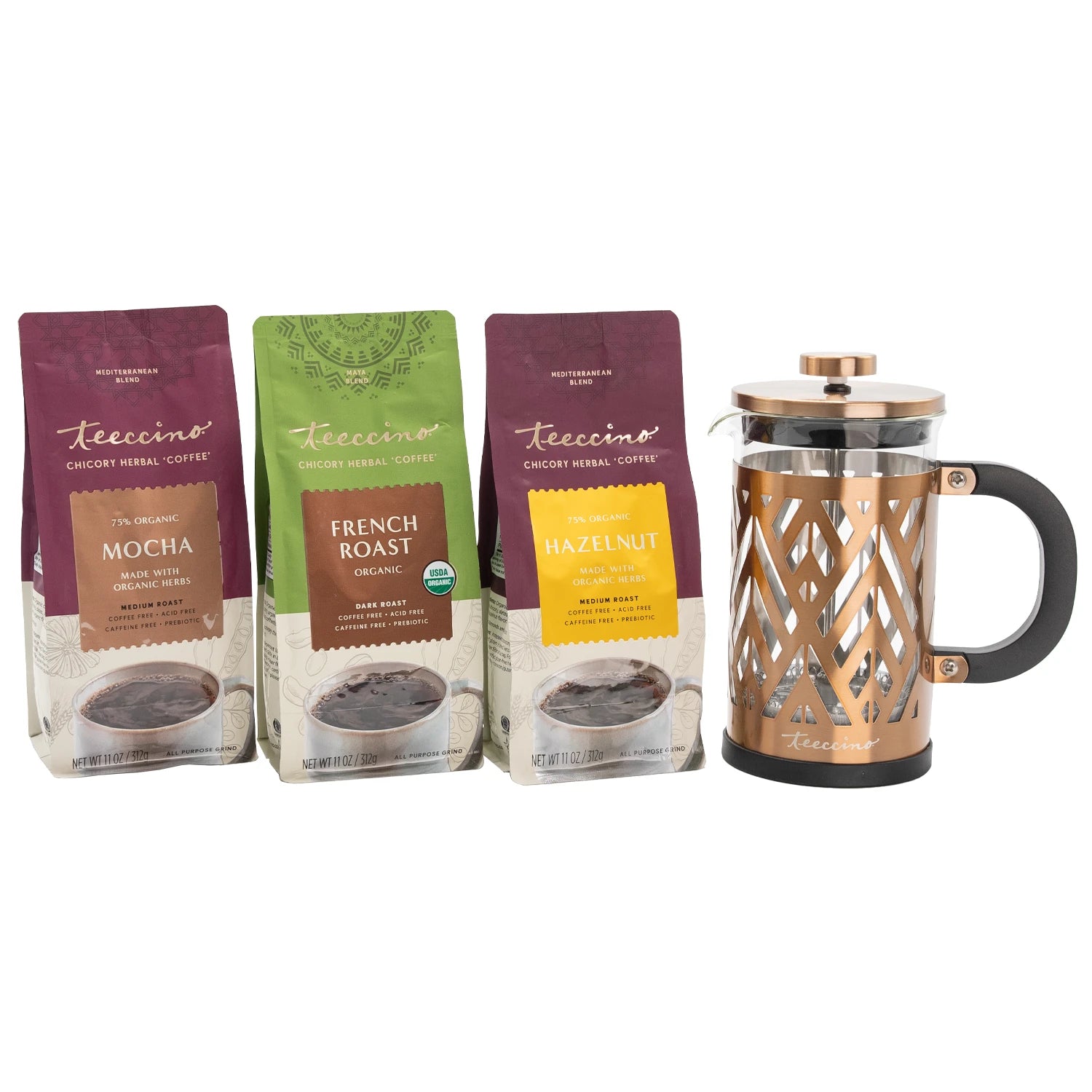 Teeccino Chicory Herbal Coffee Starter Kit w/ French Press - Teeccino