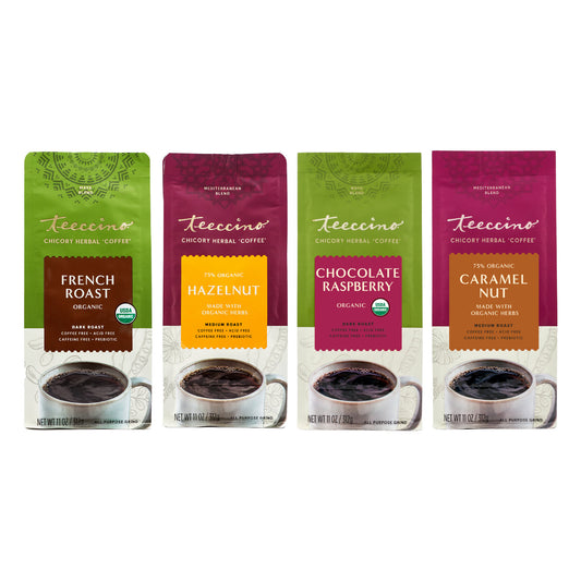 Teeccino French Roast, Hazelnut, Caramel Nut, Chocolate Raspberry Variety Pack