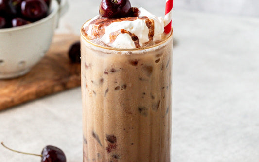 Black Forest Latte (Coffee-Free Cherry Chocolate Latte) made with Teeccino Instant French Roast Herbal Coffee