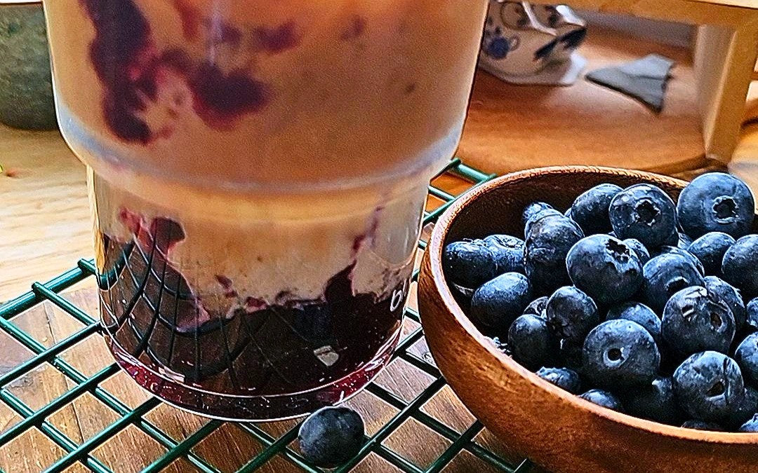 Blueberry Pie Iced Coffee (Dairy-Free) made with Teeccino Instant French Roast Herbal Coffee