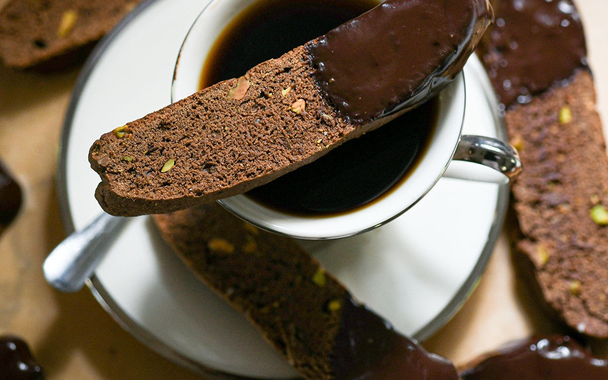 Chocolate Biscotti with Dark Chocolate Dip made with Teeccino Miraculous Mushrooms® Cacao + 5