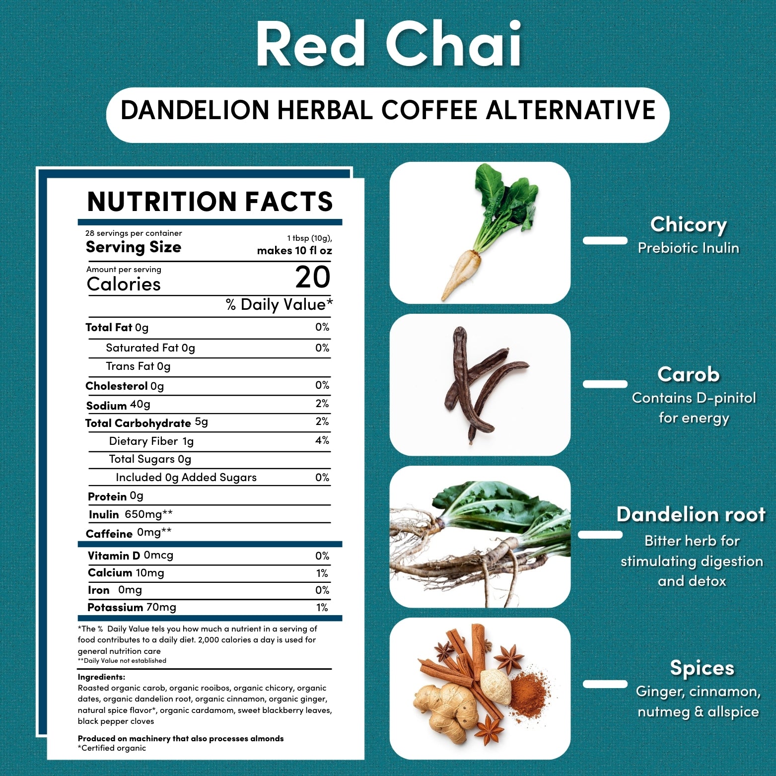 Dandelion Red Chai Herbal Coffee – Teeccino