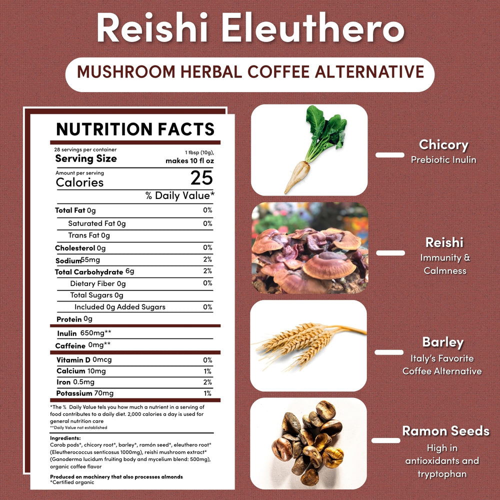Reishi Eleuthero French Roast Mushroom Herbal Coffee
