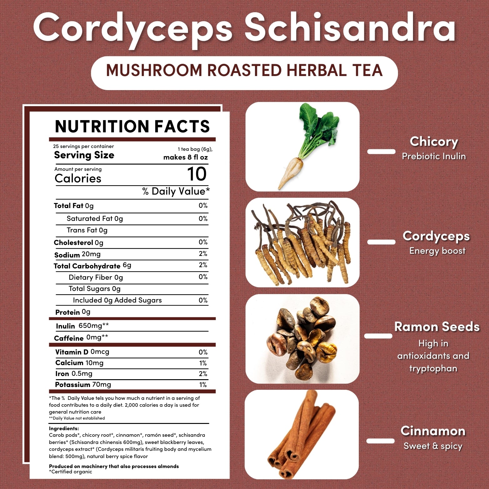 Cordyceps Schisandra Cinnamon Berry Mushroom Herbal Tea