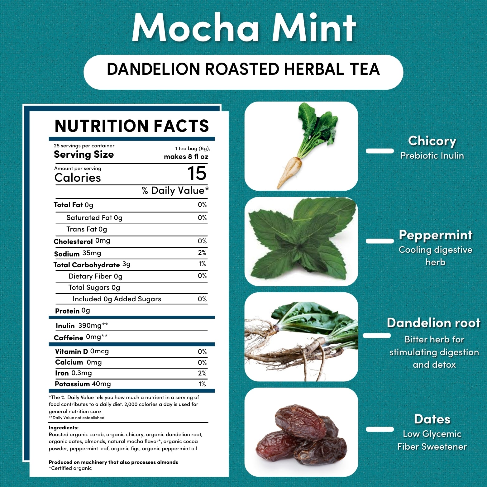 Dandelion Mocha Mint Roasted Herbal Tea – Teeccino