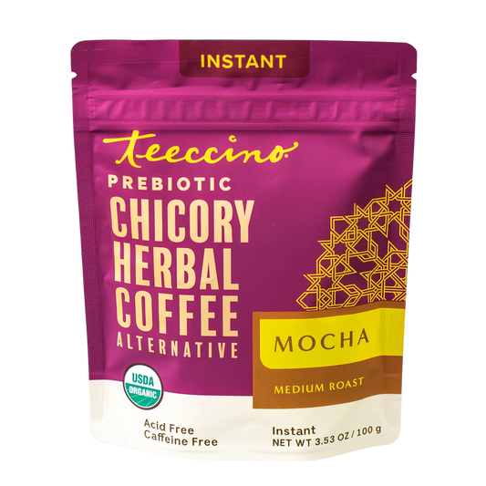 Front view of Teeccino Mocha Instant Herbal Coffee package