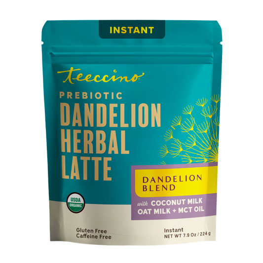 Front view of Teeccino Instant Dandelion Herbal Latte 7.9 oz pouch