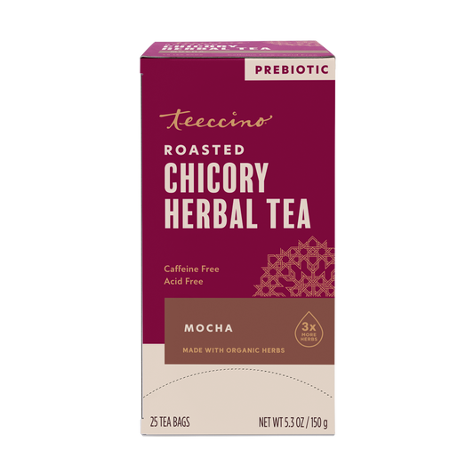 Front view of Teeccino Mocha Herbal Tea package