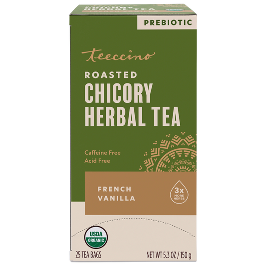Teeccino French Vanilla Herbal Tea, 25 tea bag box, new packaging