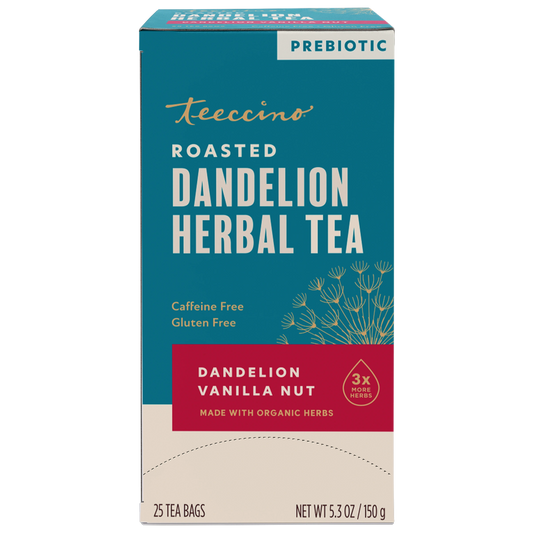 Teeccino Dandelion Vanilla Nut Herbal Tea, 25 tea bag box, new packaging