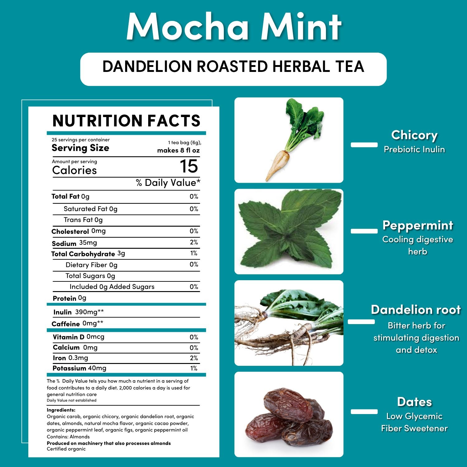 ボンモカ☆美品☆Chono Luxe tee Dandelion Mocha Mint Roasted Herbal Tea – Teeccino