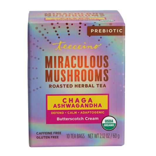 Teeccino Chaga Ashwangandha Mushroom Herbal Tea - Hero panel