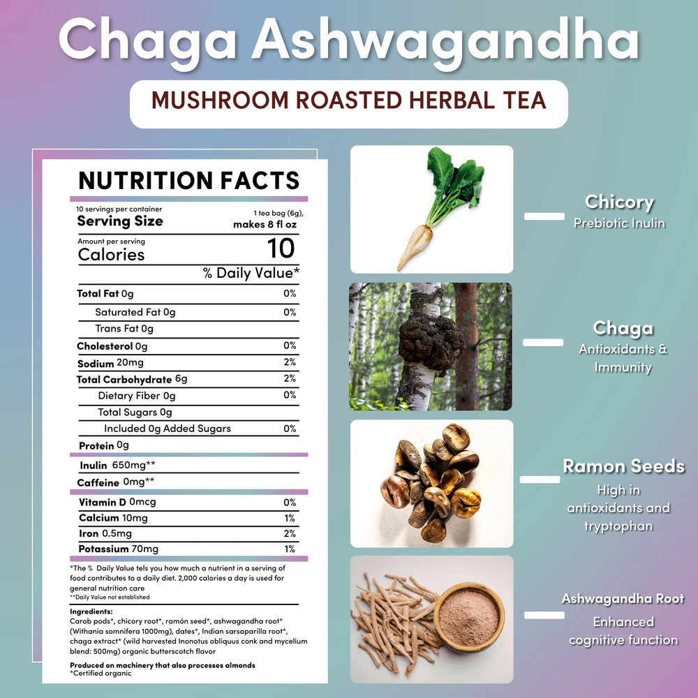 Chaga Ashwagandha Butterscotch Cream Mushroom Herbal Tea
