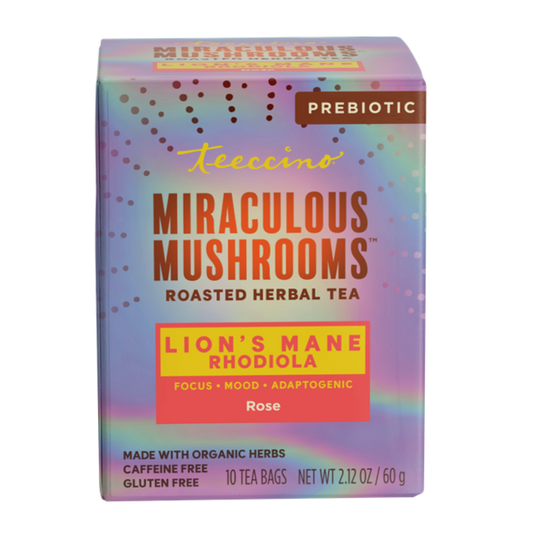 Teeccino Lions Mane Rhodiola Mushroom Herbal Tea - Hero panel