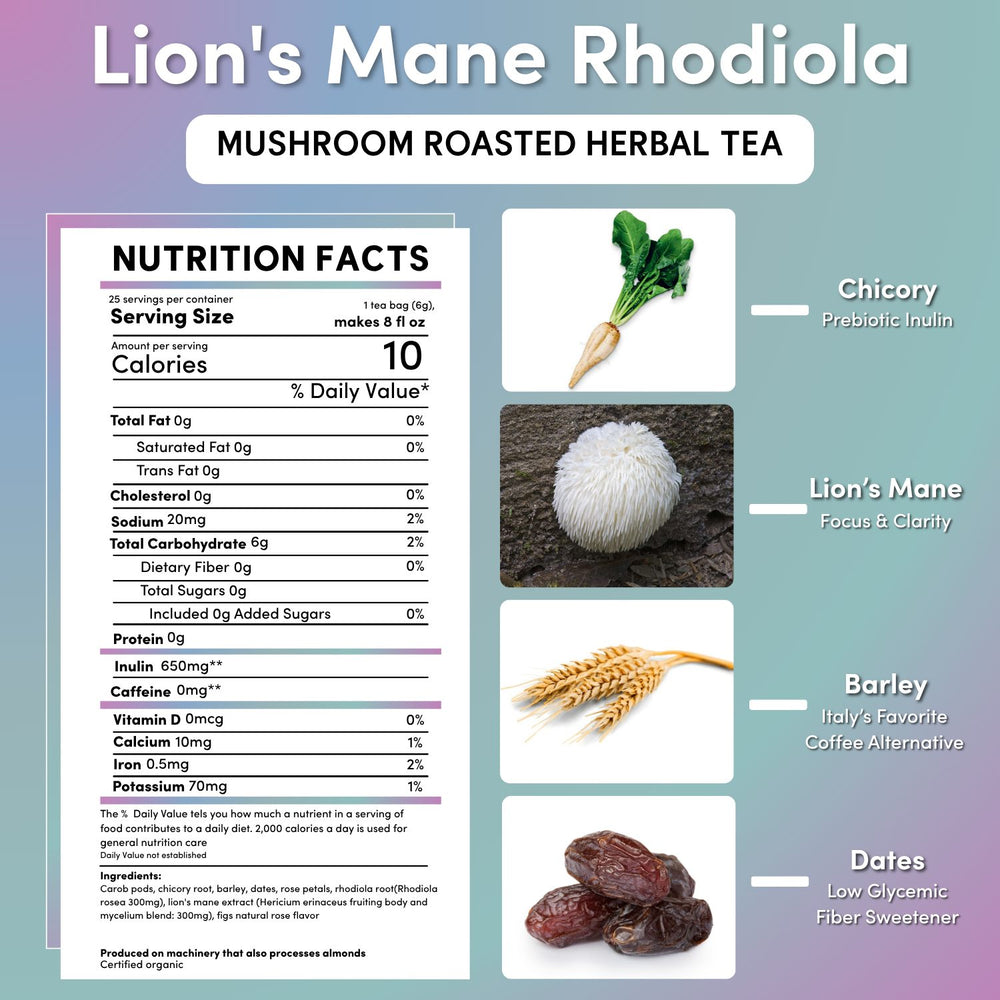 Lion's Mane Rhodiola Rose Mushroom Herbal Tea