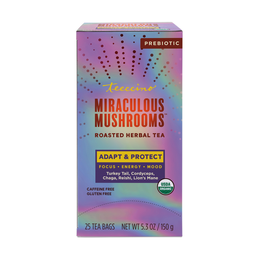 Front view of Teeccino Adapt & Protect Mushroom Herbal Tea package