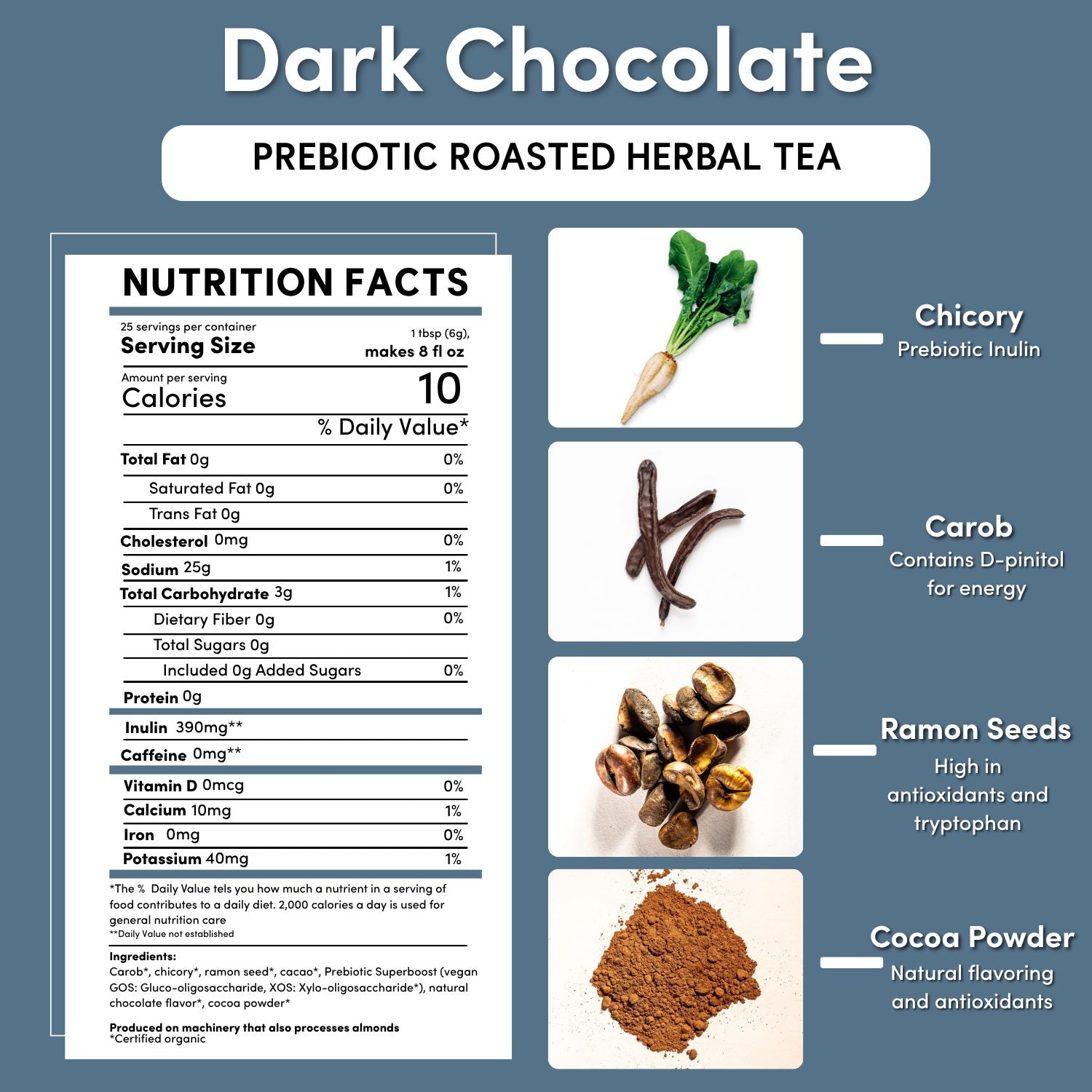 Dark Chocolate Prebiotic SuperBoost Herbal Tea – Teeccino