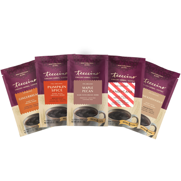 Teeccino Holiday Flavors Herbal Coffee Sampler packets