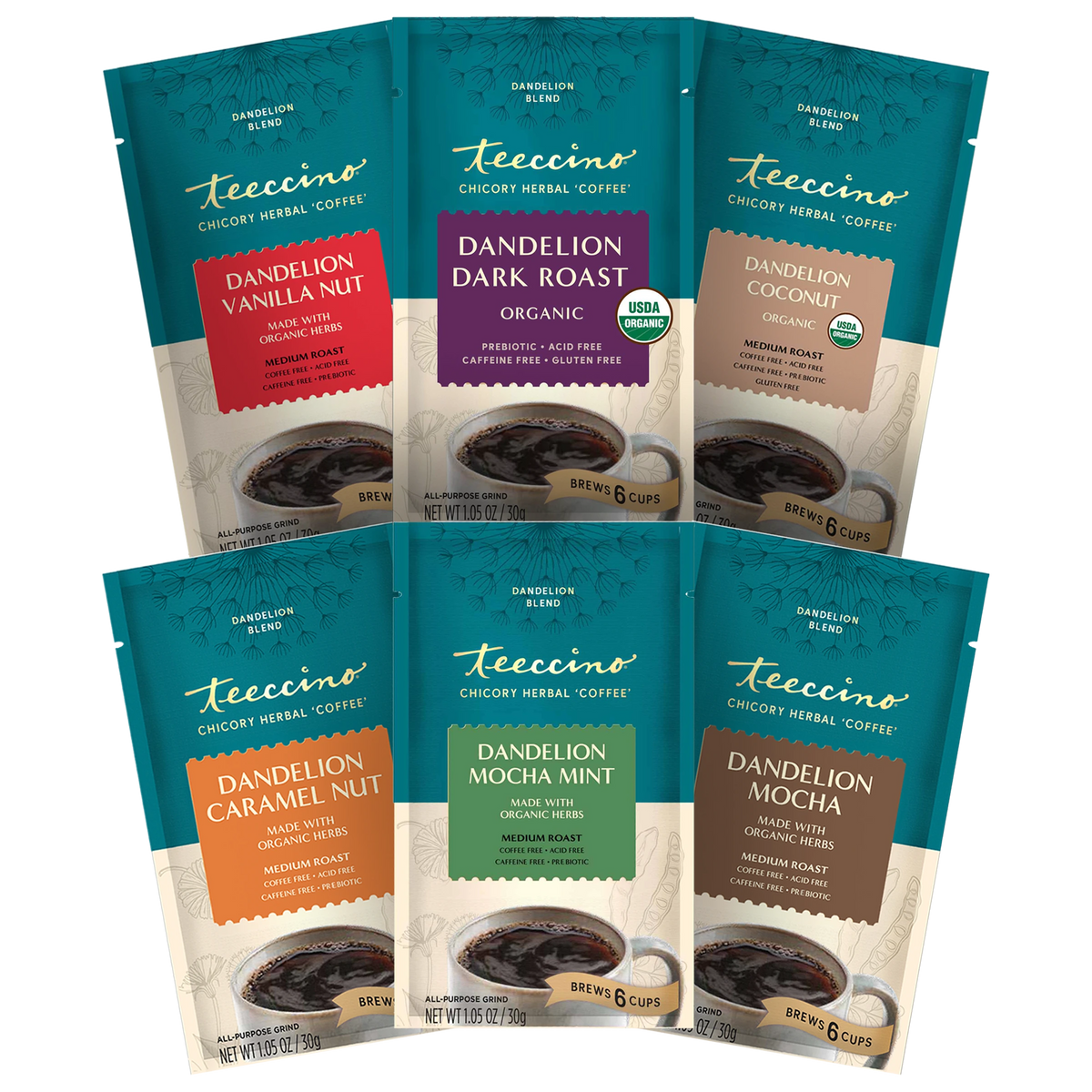 Dandelion Herbal Coffee Sampler - 9 Flavors! FREE SHIPPING