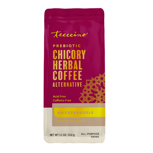 Front view of Teeccino Snickerdoodle Chicory Herbal Coffee package