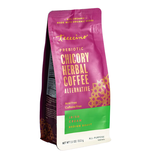 Front view of Teeccino Irish Cream Herbal Coffee package
