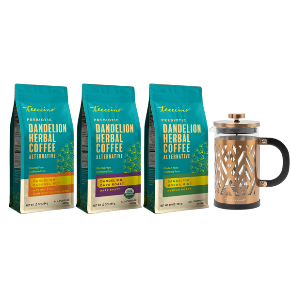 Teeccino Dandelion Coffee Starter Kit with French Press