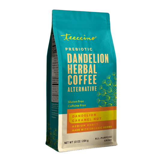 Teeccino Dandelion Caramel Nut Herbal Coffee 10 oz all-purpose grind bag