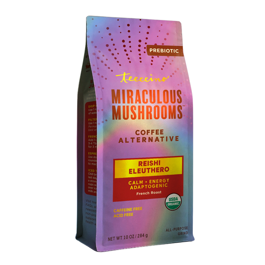 Teeccino Reishi Eleuthero French Roast Mushroom Herbal Coffee 10 oz ground new packaging