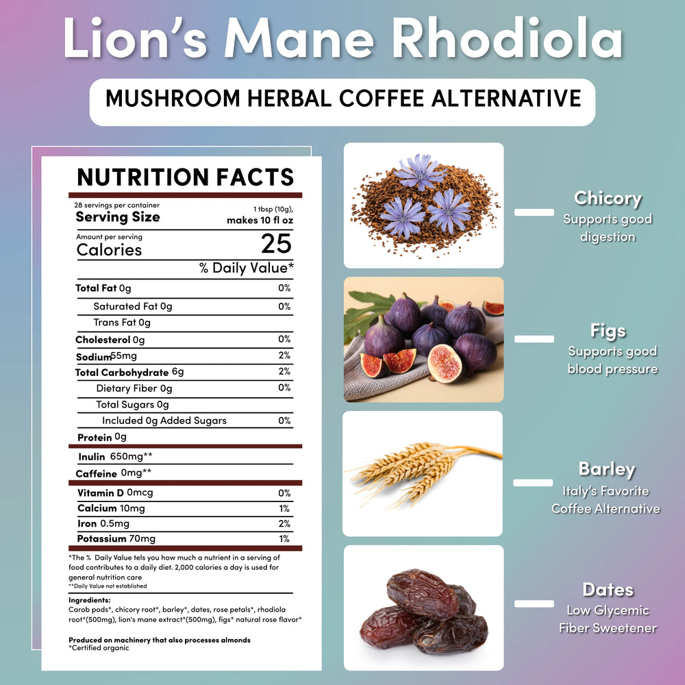 Lion's Mane Rhodiola Rose Mushroom Herbal Coffee