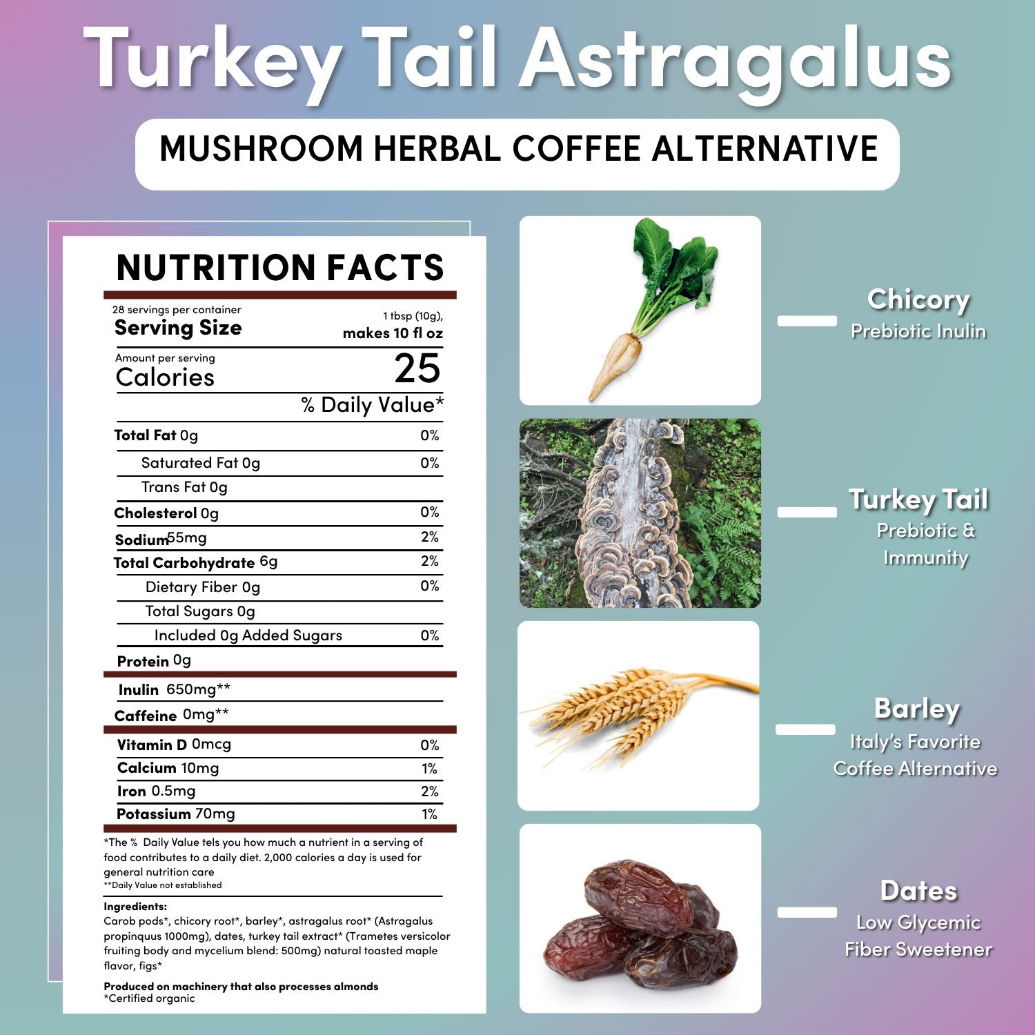 Turkey Tail Astragalus Toasted Maple Mushroom Herbal Coffee