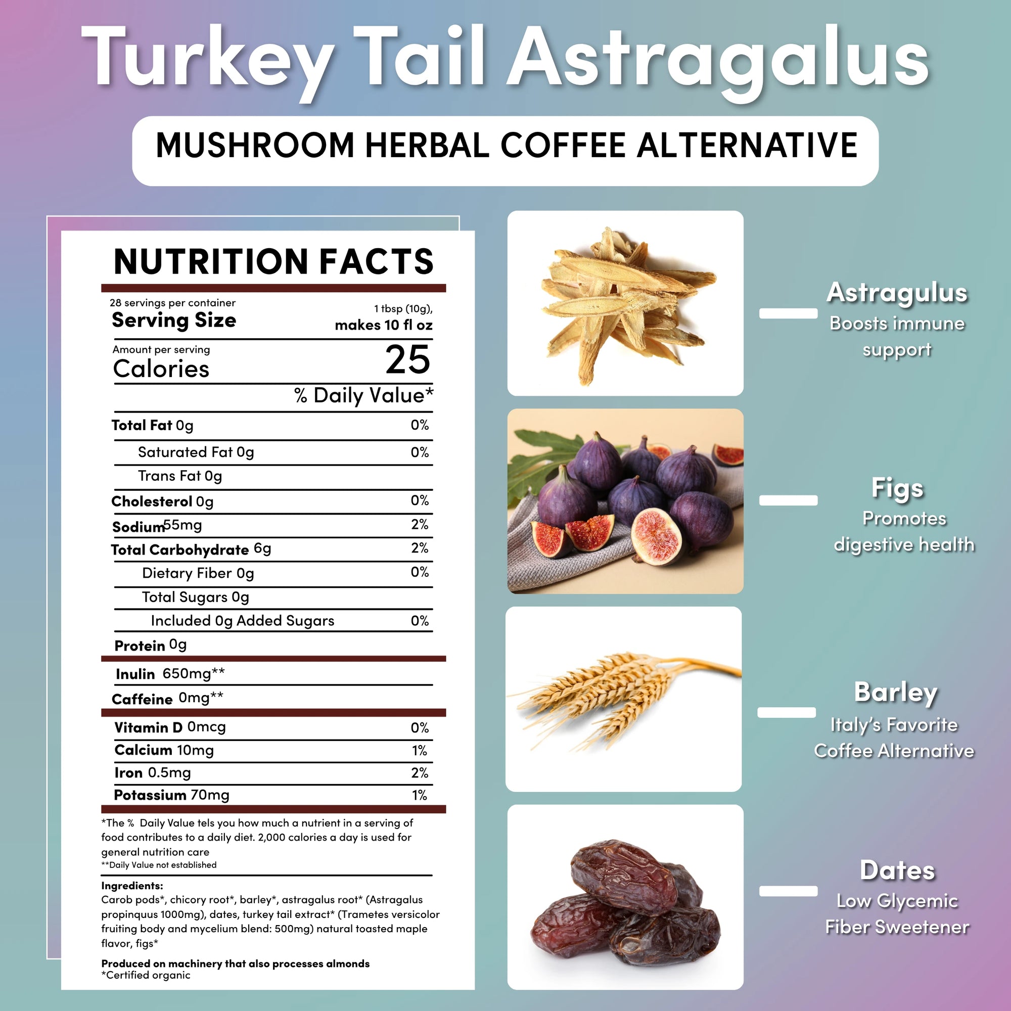 Turkey Tail Astragalus Toasted Maple Mushroom Herbal Coffee