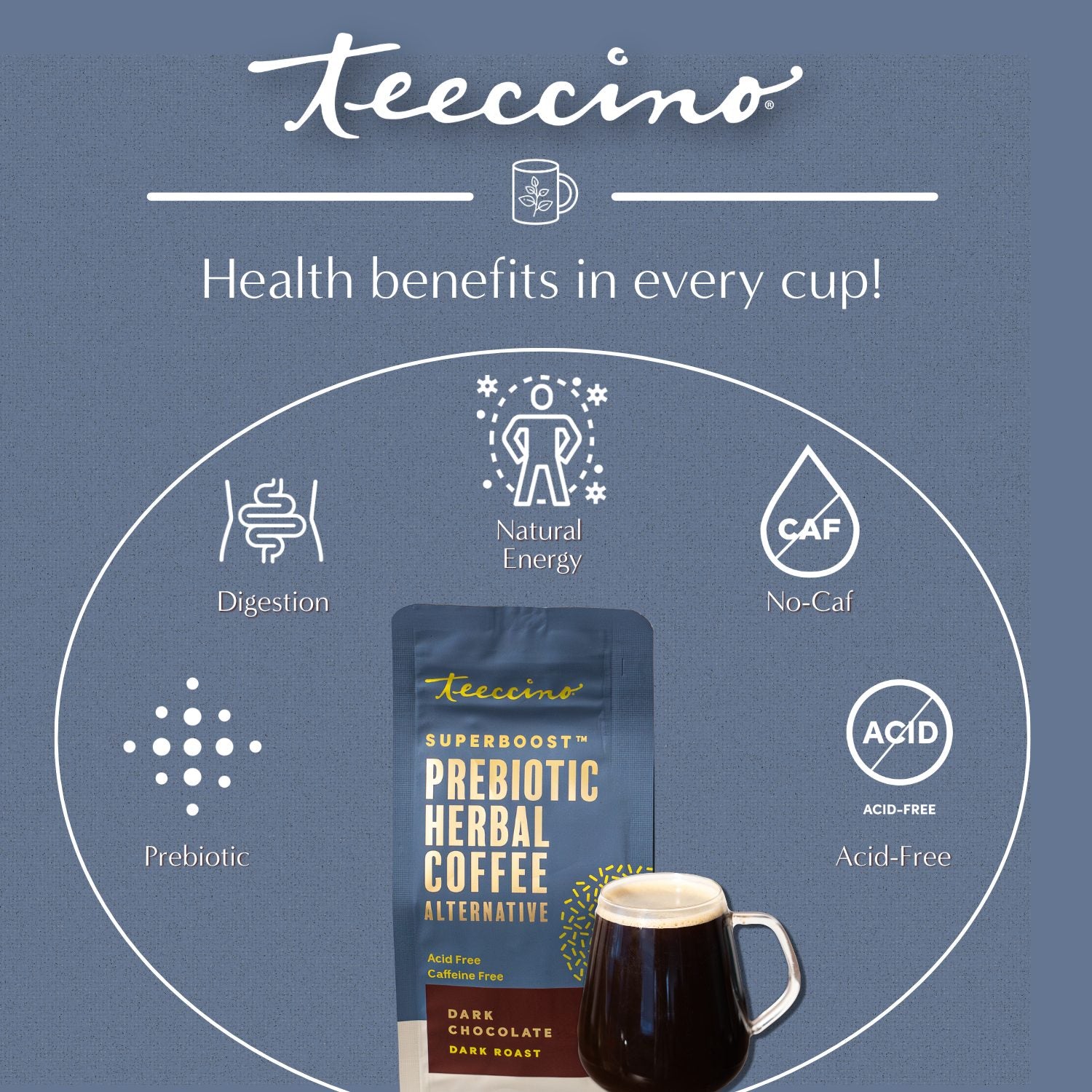 Dark Chocolate Prebiotic SuperBoost Herbal Coffee – Teeccino