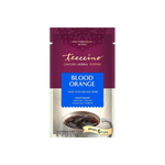 Teeccino Organic Blood Orange chicory herbal coffee front package, light roast, caffeine-free coffee alternative made with organic herbs.