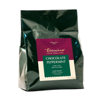 Teeccino Organic Chocolate Peppermint chicory herbal coffee in a large bulk bag, light roast, caffeine-free coffee alternative made with organic herbs.