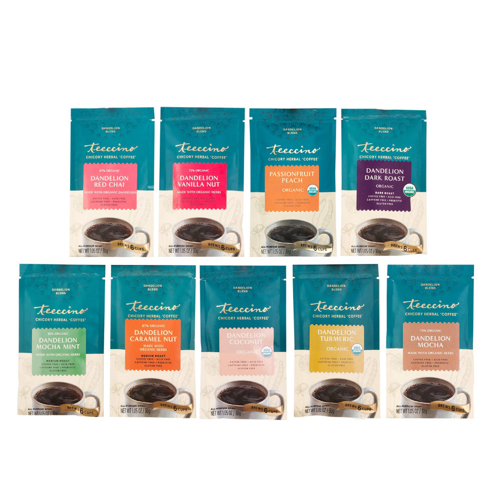 Teeccino - Dandelion Herbal Coffee Sampler - 9 Flavors! FREE SHIPPING