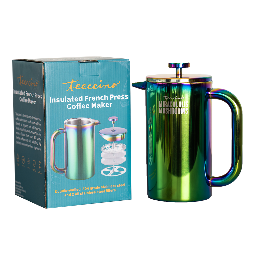 Teeccino 34 fl oz insulated stainless steel French press pot, product shot