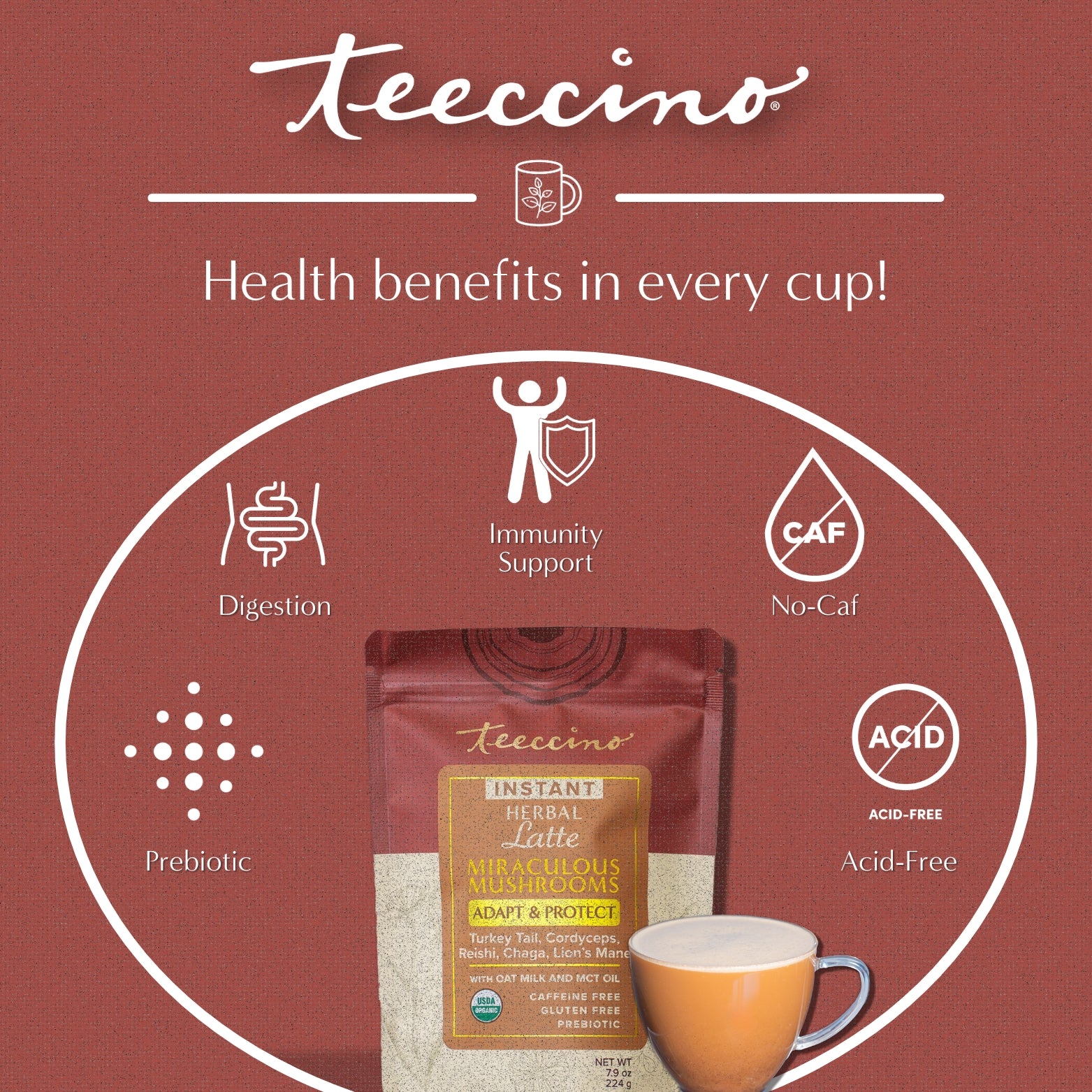 Instant Miraculous Mushrooms® Adapt & Protect Herbal Latte – Teeccino
