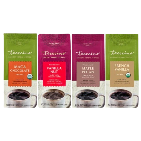 Teeccino Vanilla Nut, French Vanilla, Maca Chocolate, Maple Pecan Variety Pack