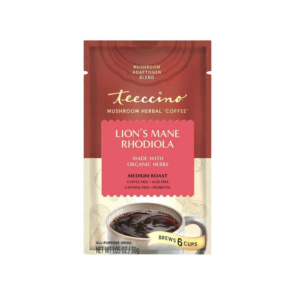 Lion's Mane Rhodiola Rose Mushroom Herbal Coffee