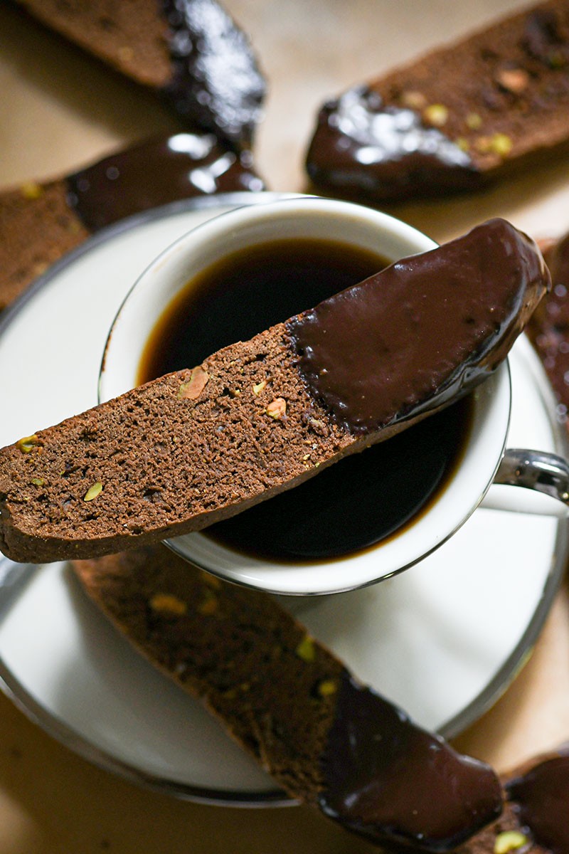 Chocolate Biscotti with Dark Chocolate Dip