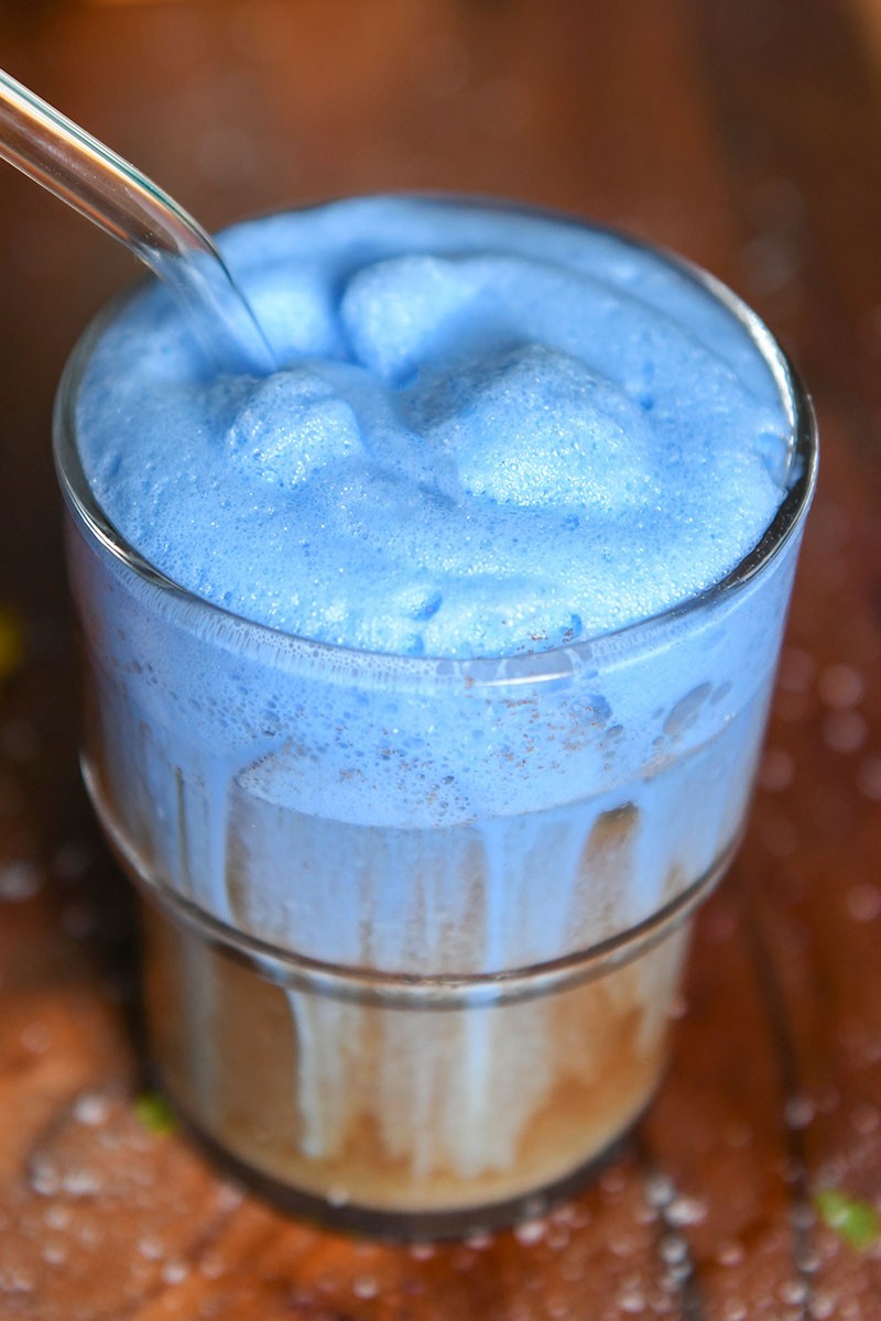 Iced Caramel Teeccino Coffee with Spirulina Sea Salt Foam